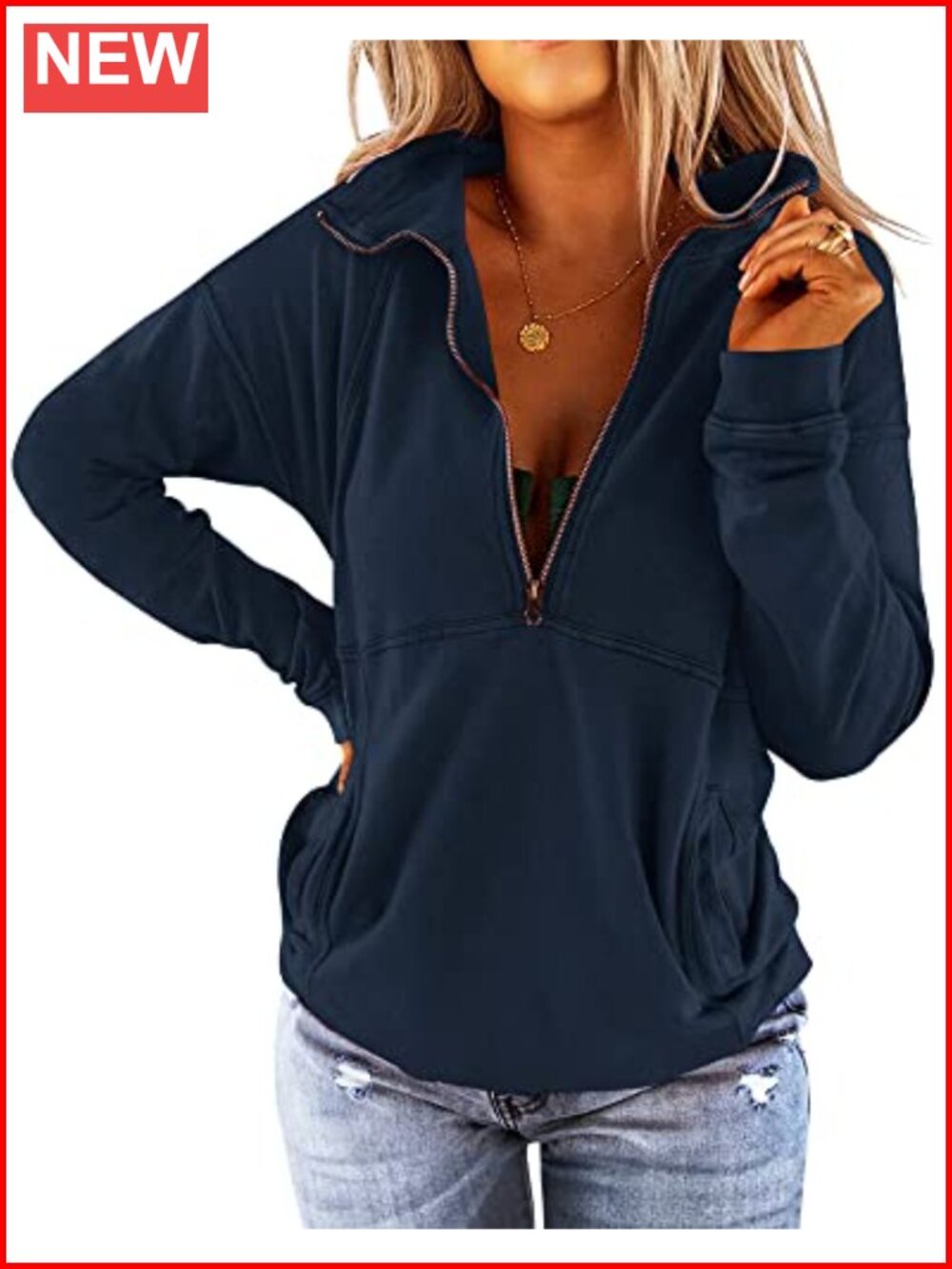Half Zip Up Sweatshirt Long Sleeve Loose Fit Pullover Tops with Pocket